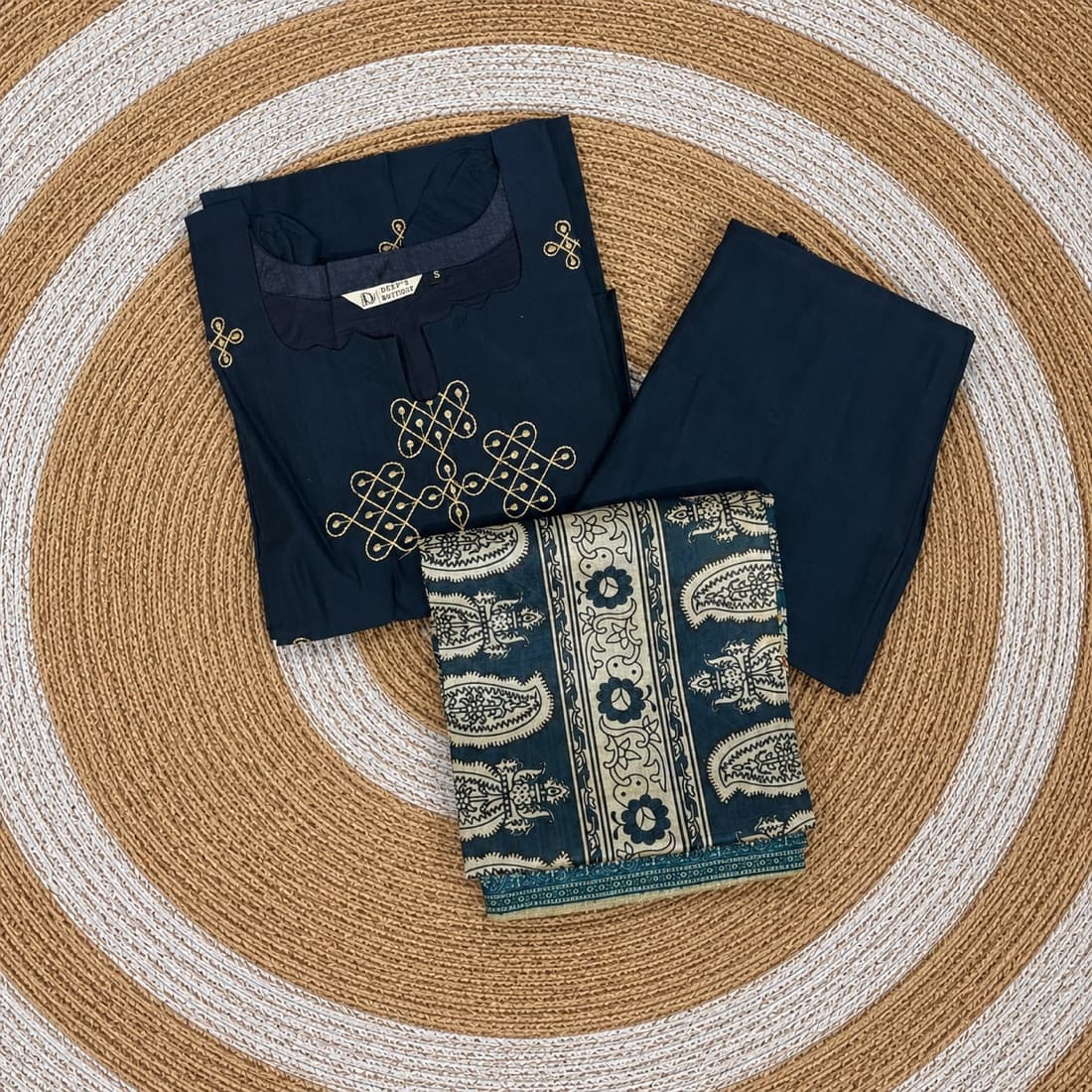 Navy Kalamkari Raw Silk Set